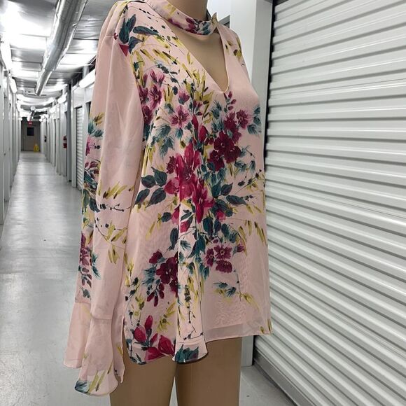 #7 Zac & Rachel Tops | Zac & Rachel Chiffon Floral Blouse | Color: Green/Pink - Picture 3 of 10